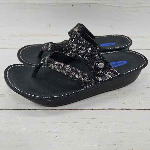 Wolky Shoes - Wolky Tahiti Womens 6 EU 37 Black Leopard Leather Toe Post Sandals Adjustable